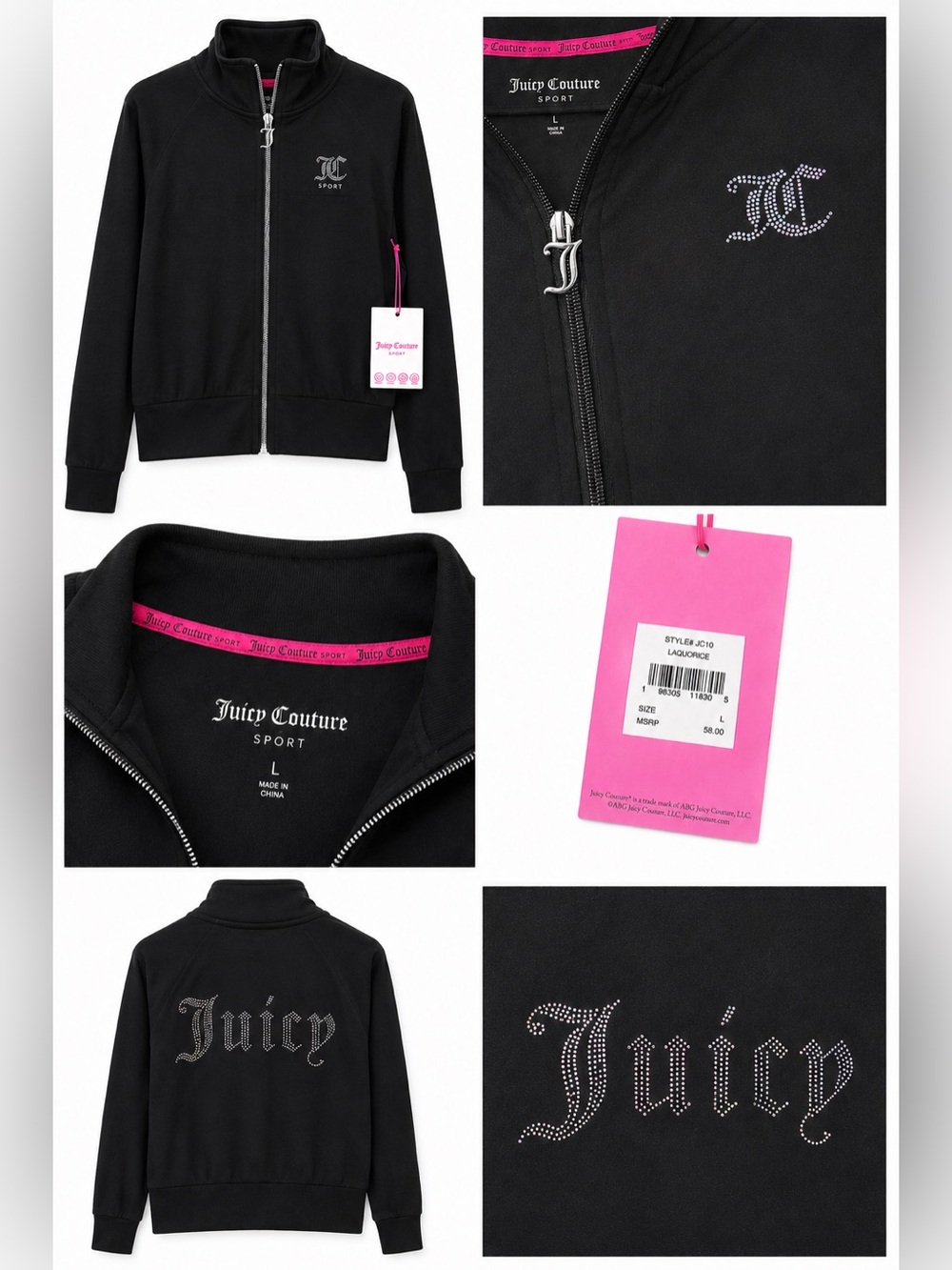Juicy Couture Black Zip-Up Bomber Jacket with Embroidered Logo